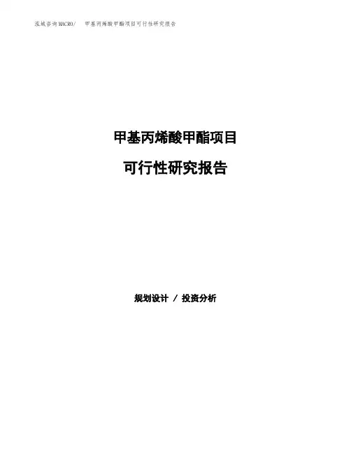 甲基丙烯酸甲酯项目可行性研究报告发改委立项模板