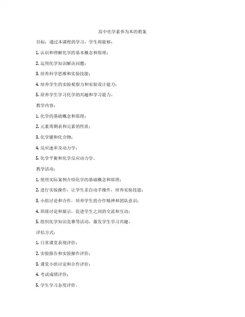 高中化学素养为本的教案
