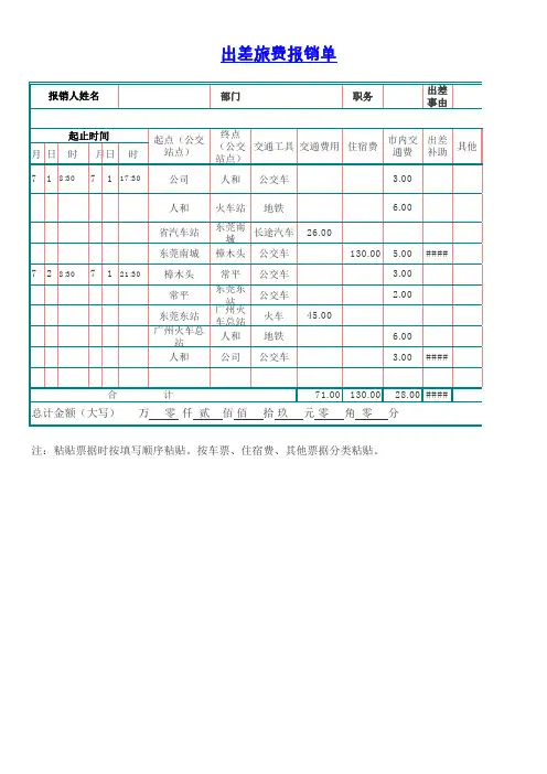 差旅费报销单规范填写格式参照