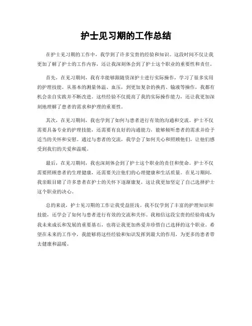 护士见习期的工作总结