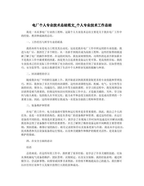 电厂个人专业技术总结范文_个人专业技术工作总结