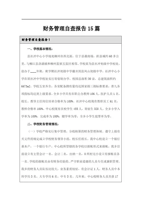财务管理自查报告15篇