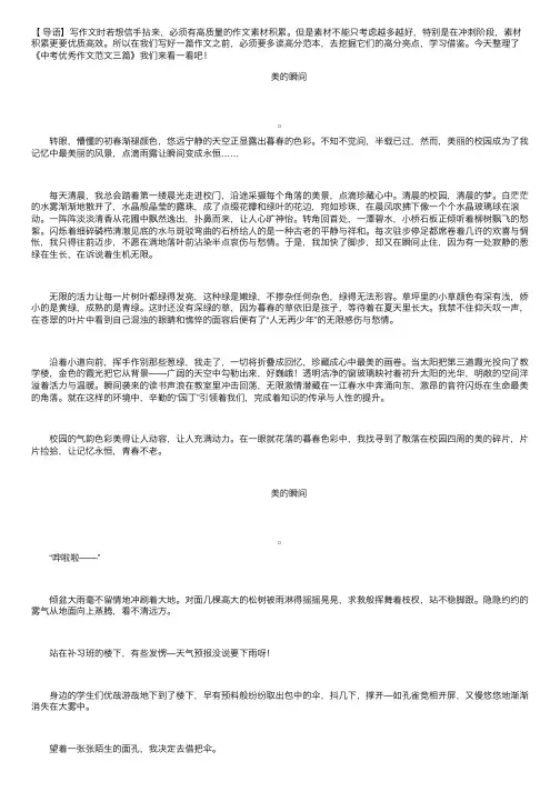 中考优秀作文范文三篇：美的瞬间