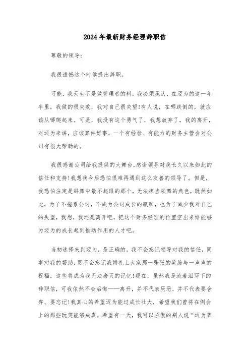 2024年最新财务经理辞职信(3篇)