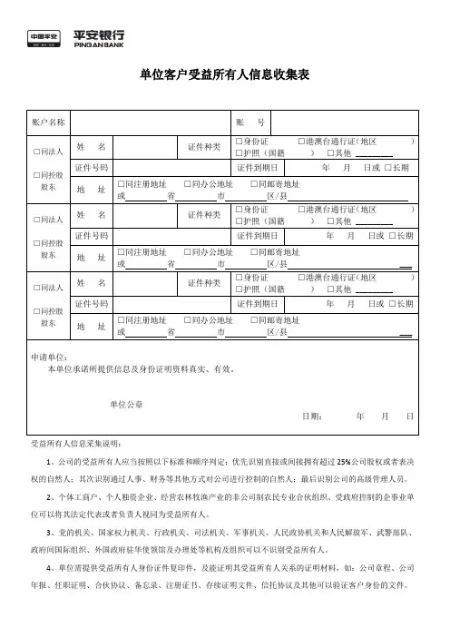 单位客户受益所有人信息收集表模板
