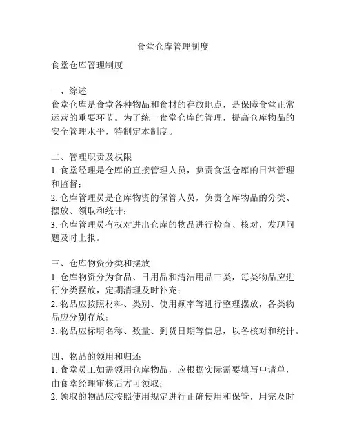 食堂仓库管理制度