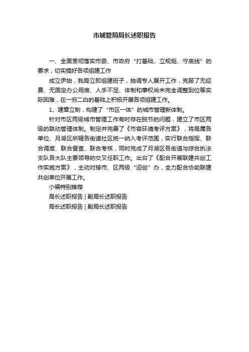 市城管局局长述职报告