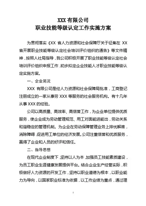 职业技能等级认定试点工作实施方案