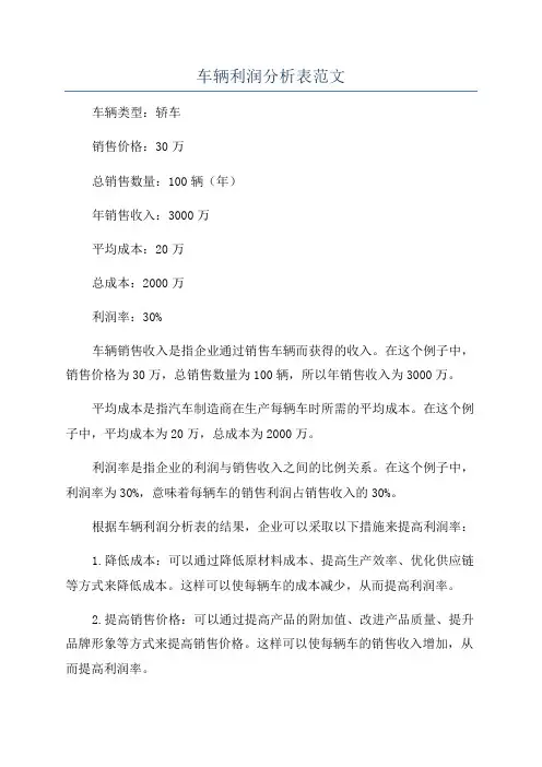 车辆利润分析表范文