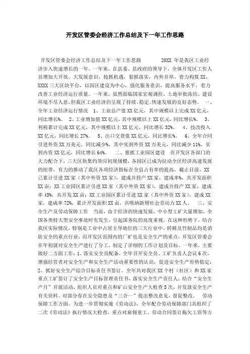 开发区管委会经济工作总结及下一年工作思路-总结报告模板