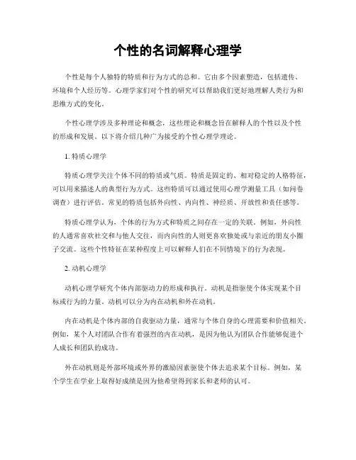 个性的名词解释心理学