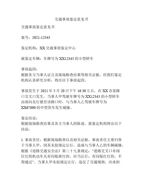 交通事故鉴定意见书