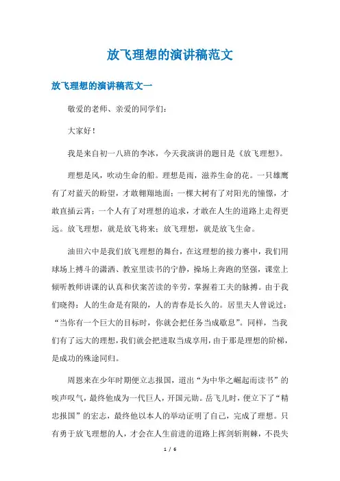 放飞理想的演讲稿范文