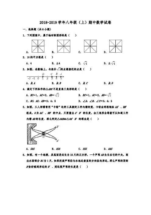 江苏省南京市联合体2018-2019学年八年级(上)期中数学试卷