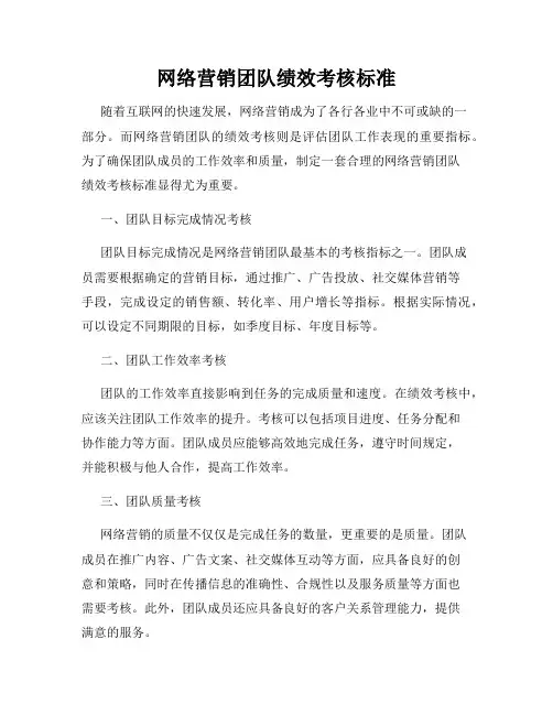 网络营销团队绩效考核标准