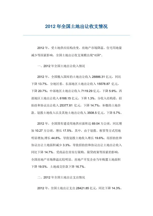 2012年全国土地出让收支情况