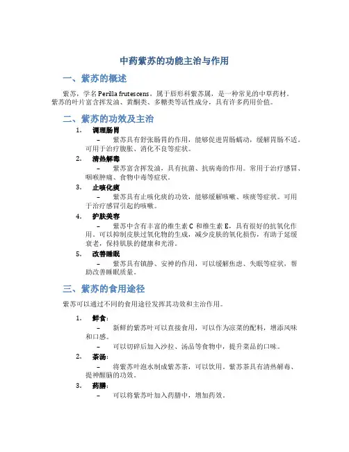中药紫苏的功能主治与作用