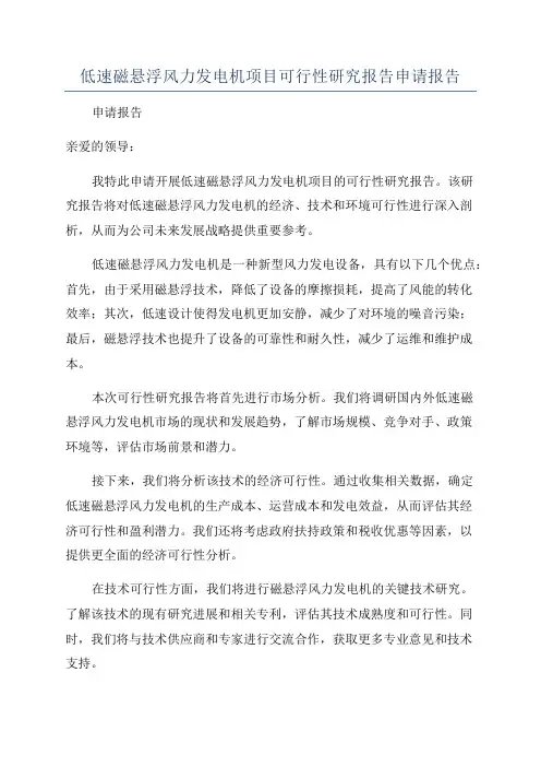 低速磁悬浮风力发电机项目可行性研究报告申请报告