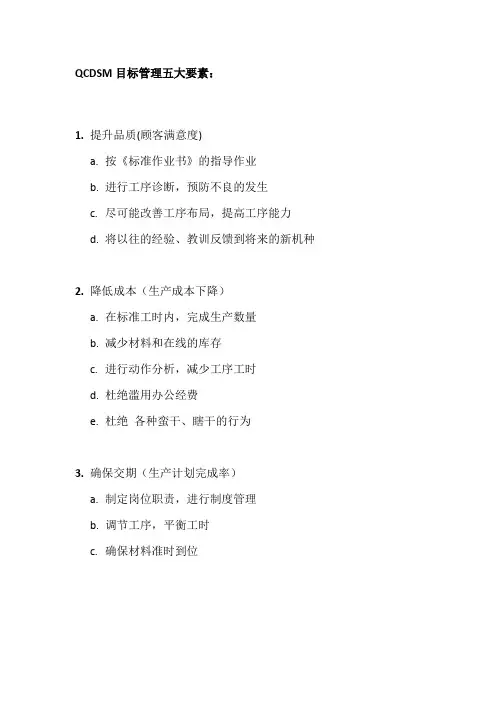 QCDSM目标管理五大要素