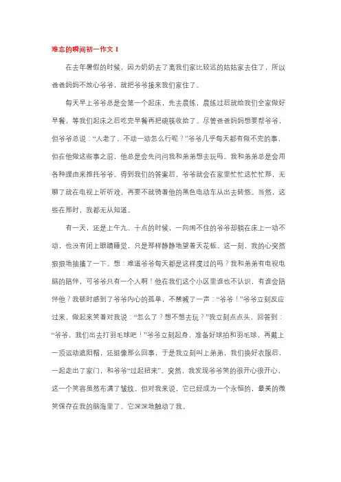 难忘的瞬间作文150字左右初中