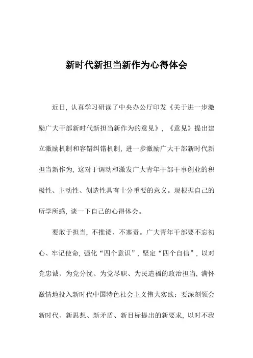 新时代新担当新作为心得体会1
