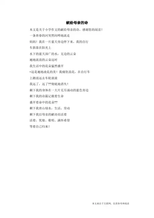 献给母亲的诗_小学作文_1