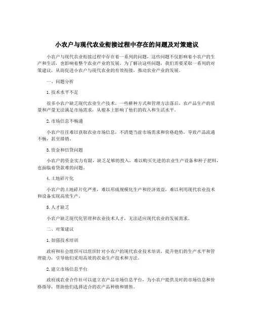 小农户与现代农业衔接过程中存在的问题及对策建议