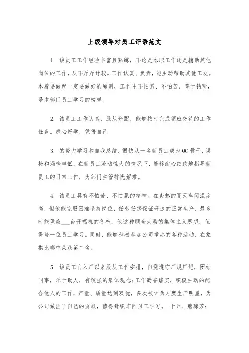 上级领导对员工评语范文（2篇）