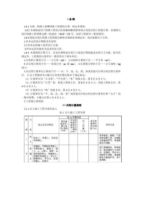 铁路2010版定额说明