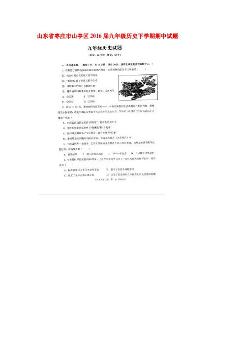 山东省枣庄市山亭区2016届九年级历史下册期中试题