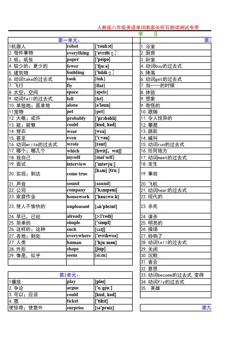 人教版八年级英语单词表家长听写朗读测试专用