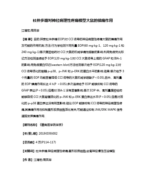 杜仲多糖对神经病理性疼痛模型大鼠的镇痛作用