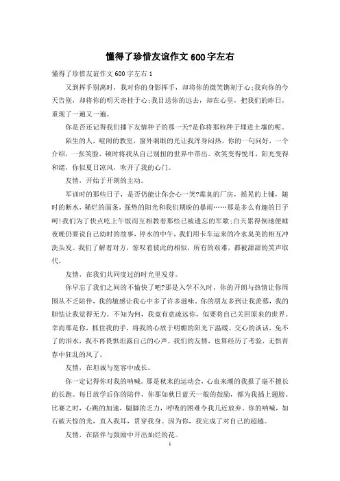 懂得了珍惜友谊作文600字左右