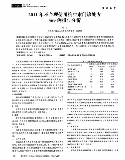 2011年不合理使用抗生素门诊处方369例报告分析