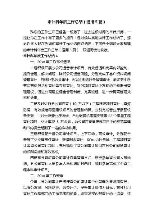审计科年度工作总结（通用5篇）