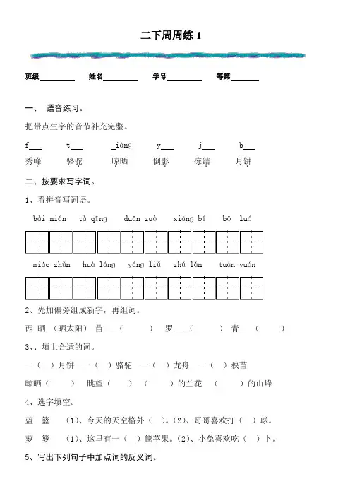 小学二年级语文下册周周练