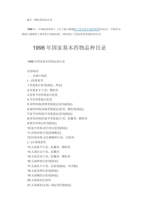 最早一期医保药品目录