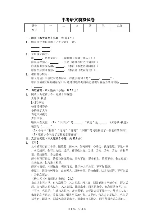 山东省菏泽市2020年中考语文模拟试卷解析版