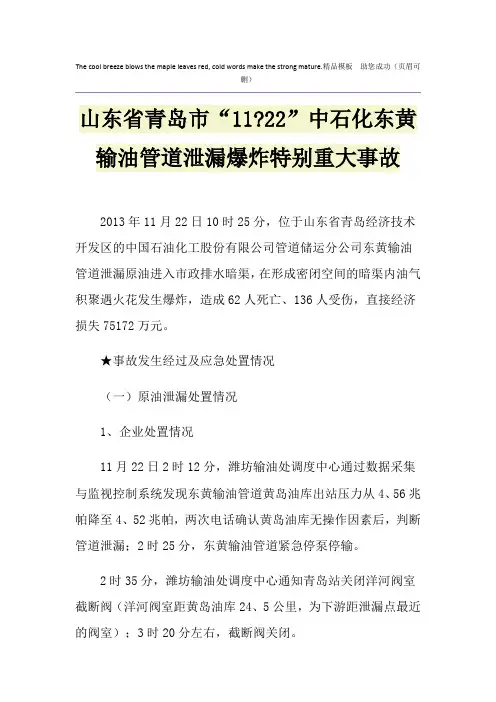 山东省青岛市“11-22”中石化东黄输油管道泄漏爆炸特别重大事故