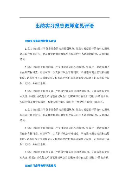 出纳实习报告教师意见评语