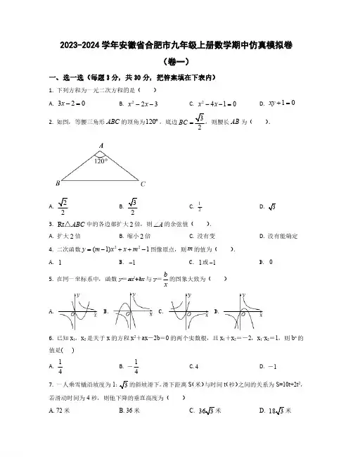 2023-2024学年安徽省合肥市九年级上学期数学期中仿真模拟卷合集两套(含解析)