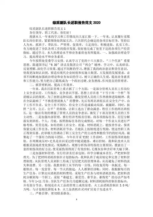 综采副队长述职报告范文2020