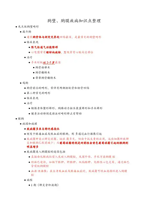 胸壁、胸膜疾病知识点整理