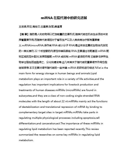 miRNA在脂代谢中的研究进展