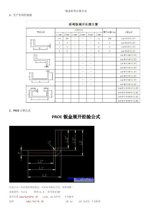 钣金加工计算公式集合