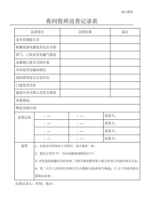 夜间值班巡查记录表格模板
