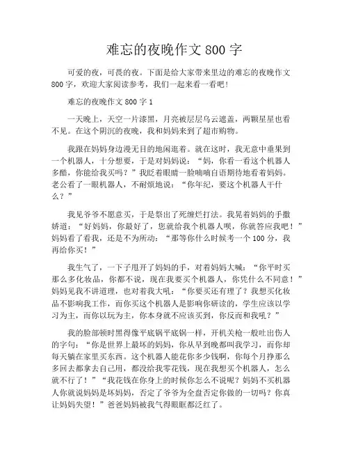 难忘的夜晚作文800字