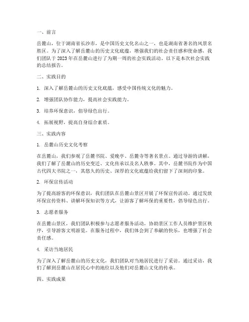 岳麓山社会实践报告总结