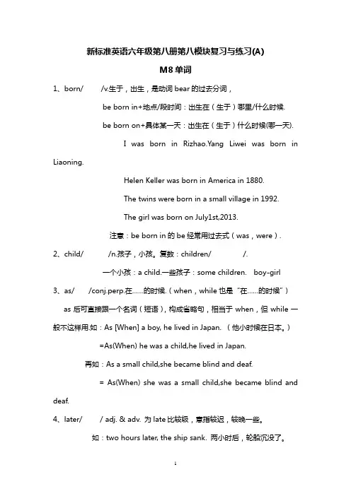 新标准英语六年级第八册第八模块复习与练习(A)