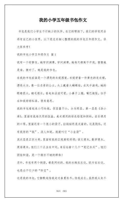 我的小学五年级书包作文